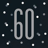 60th Birthday Luncheon Napkins – Glitz Black & Silver Party Napkins (16ct) | Elegant Tableware for Milestone Celebrations